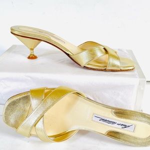 Brian Atwood gold kitten heel sandals 38